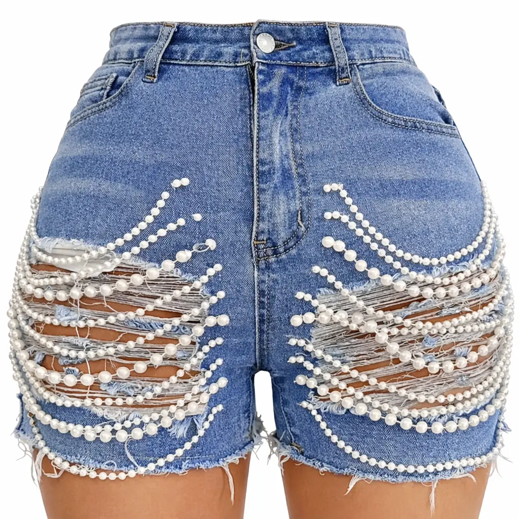 Treasure Pearl Distressed Denim Shorts