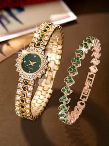 Elegant Vintage Style Women's Quartz Watch Set with Bracelet, Bling Stylish Accessory, Perfect Gift for Daily Wear, Parties, Birthdays, Holidays