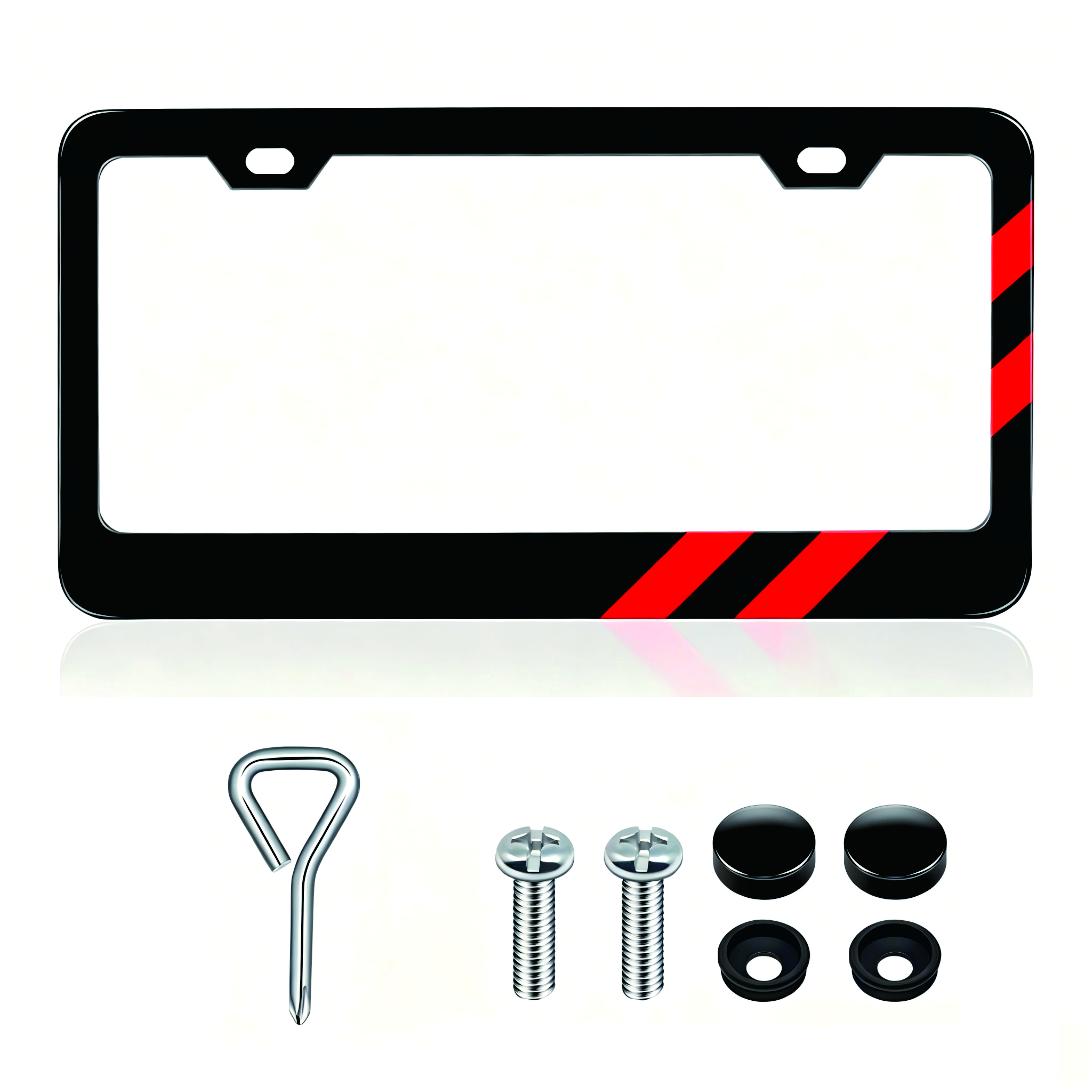 1PC Matte Aluminum Automotive License Plate Frame with Red Strip Trim - Anti-Corrosion, Rust-Proof Car Accessories for Front & Rear Universal Use