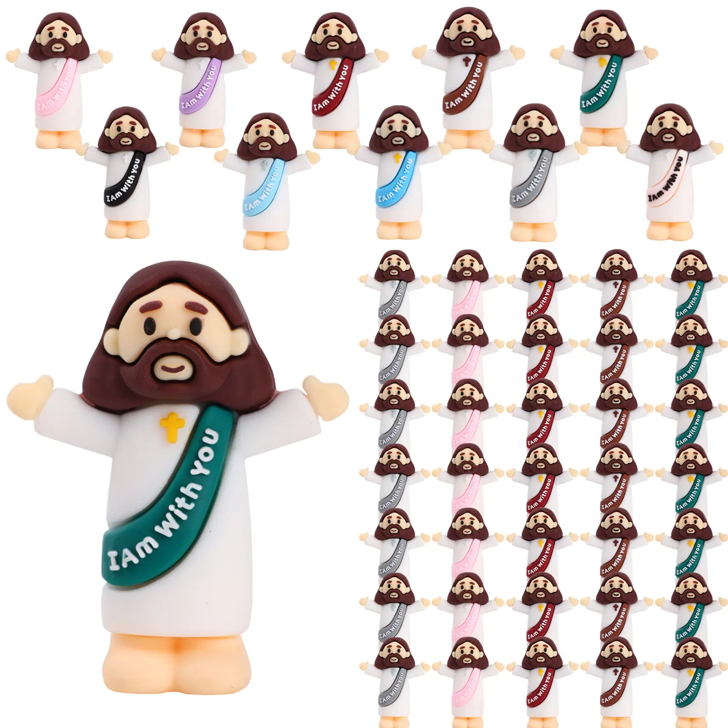 50 pcs Mini Jesus Statue Set, Assorted Colorful Religious Figurine Ornaments, Suitable for Home Decor Fillers, Ideal as Toy Gifts for Sunday School, School Baptisms, Halloween, Thanksgiving, Christmas, and Easter