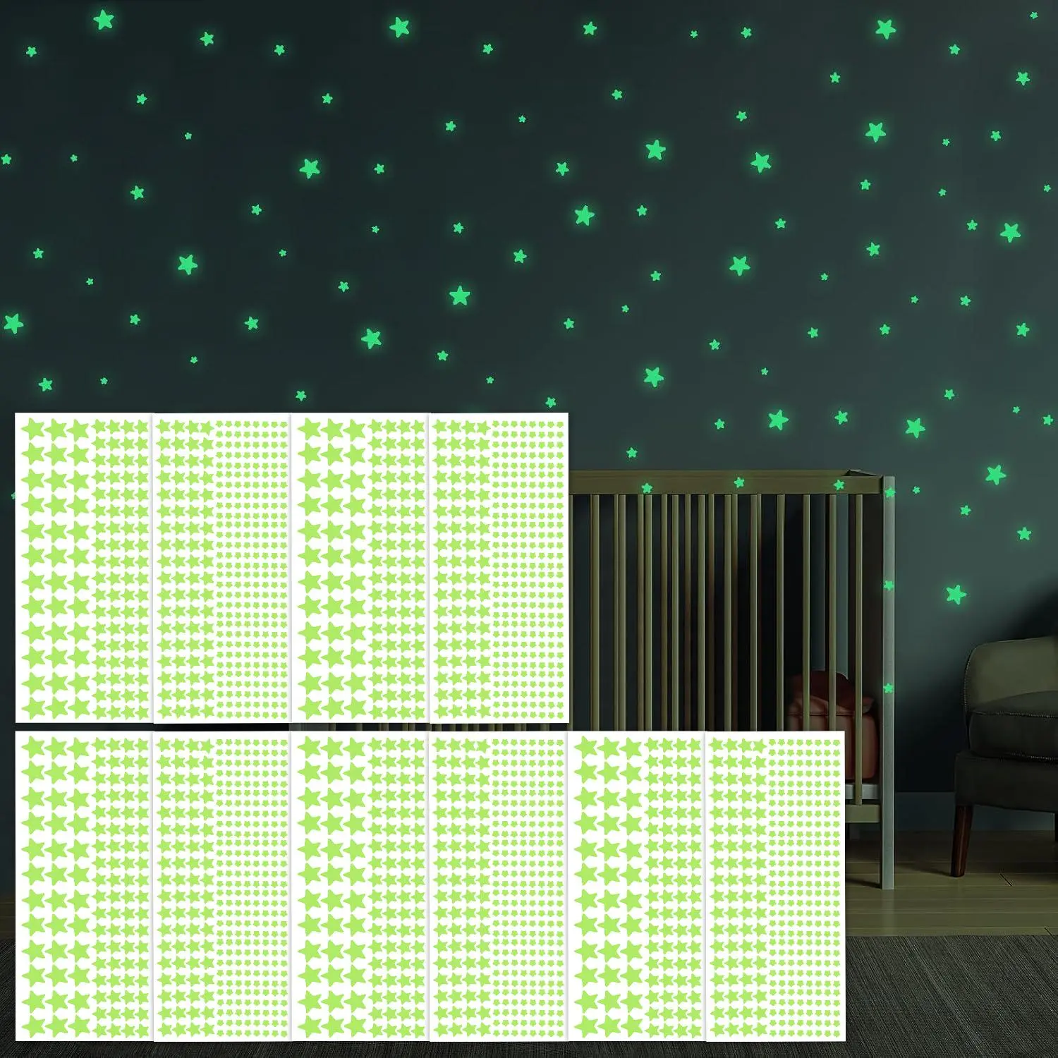 Glow in The Dark Stars Stickers, 2100pcs/set Luminous Star Stickers, Wall Decals for Kids Bedroom, Party Birthday Gift, Bedroom Decorations, Decorative, Decoration Sticker