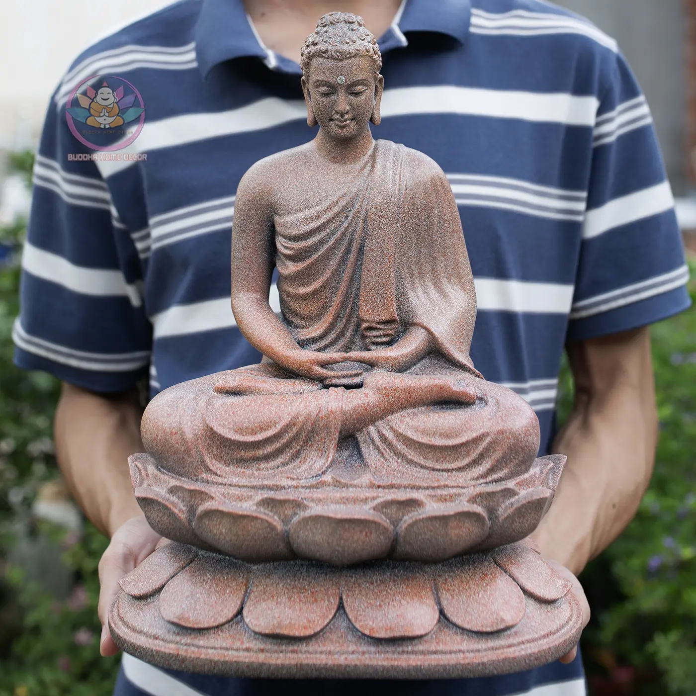 Shakyamuni Buddha Statue 12.6" Antique Stone Finish Seated Buddha on Lotus Pedestal High-Quality Resin Durable for Indoor Outdoor Use