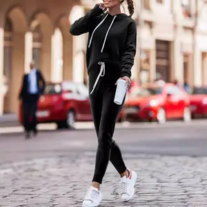 Hoodie With Drawstrings High Waist Trousers Casual Sweatshirt Two-piece Suit