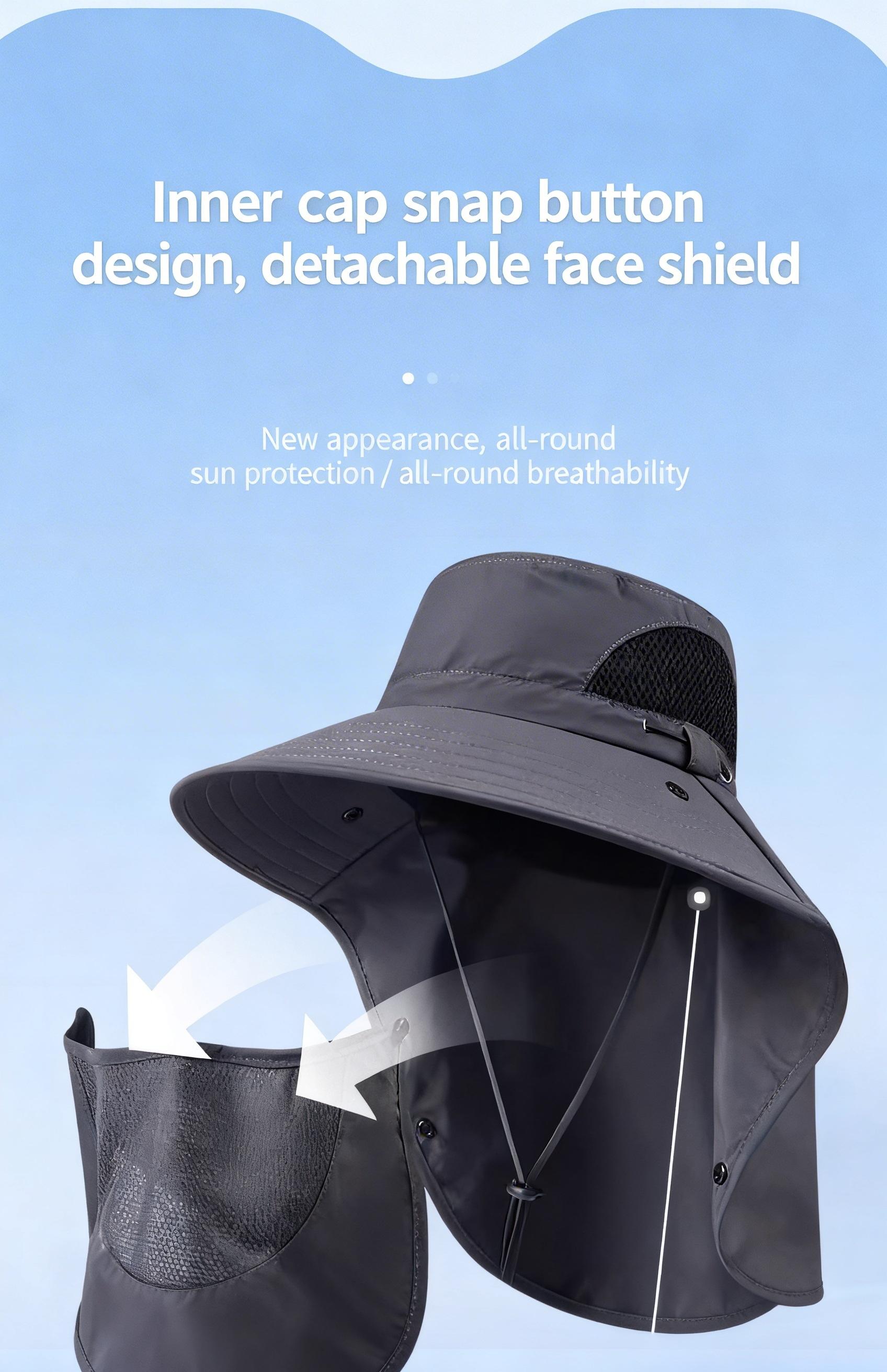 Quick-Dry Men’s Waterproof Fishing Hat – UV Protection Wide Brim Bucket Hat with Detachable Neck Protection and Face Cover for All Your Outdoor Activities this Summer