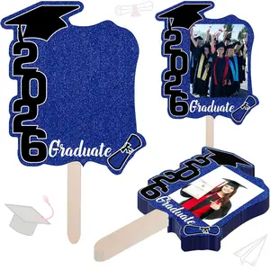 12 Pack Class of 2026 Graduation Fans with Handle Double Sided Grad Photo Props for Keepsake Gifts Graduation Party Supplies