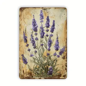 Creative Lavender Vintage Metal Tin Plate Wall Art for Home and Commercial Spaces Stylish Floral Decor 8x12 Inches