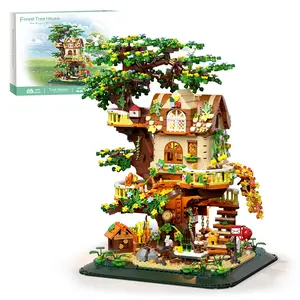 Forest tree building block set, equipped with LED, suitable for creative toys for adults and teenagers, with 1877 mini bricks.