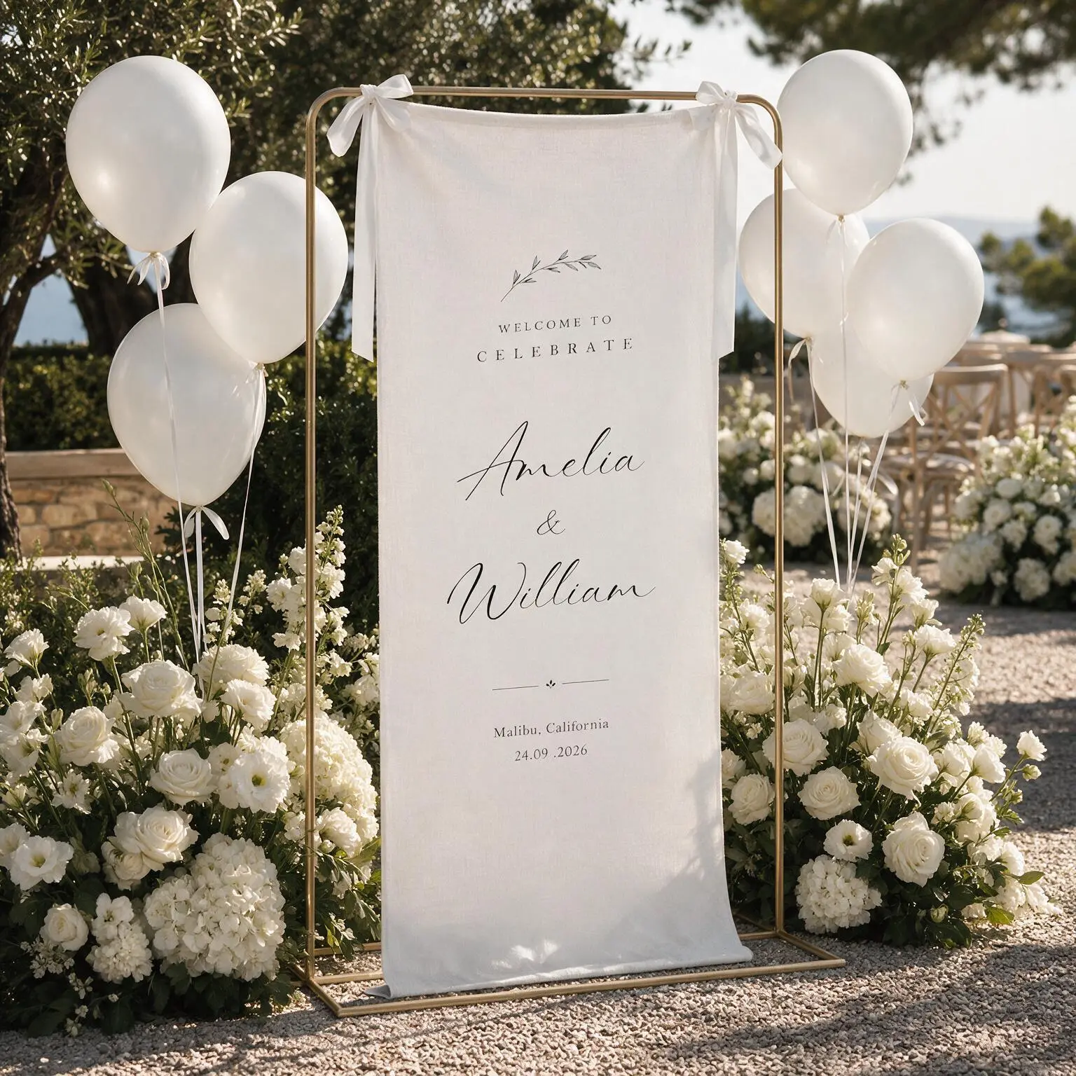Custom Linen Wedding Welcome Sign, Personalized Fabric Wedding Banner with Names & Date, Ceremony Signage Decor