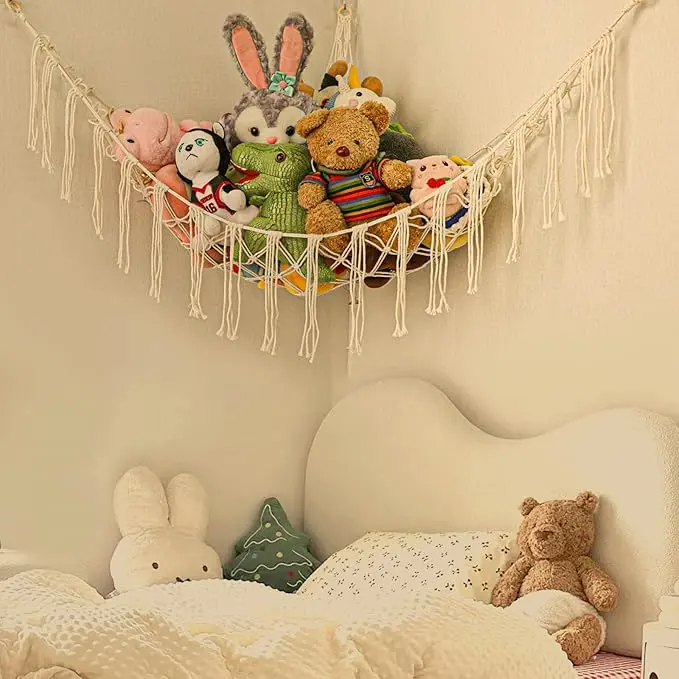 Boho Stuffed Animals Net or Hammock Large,55 inch Toy Hammock Macrame Stuff Animal Storage Organiser