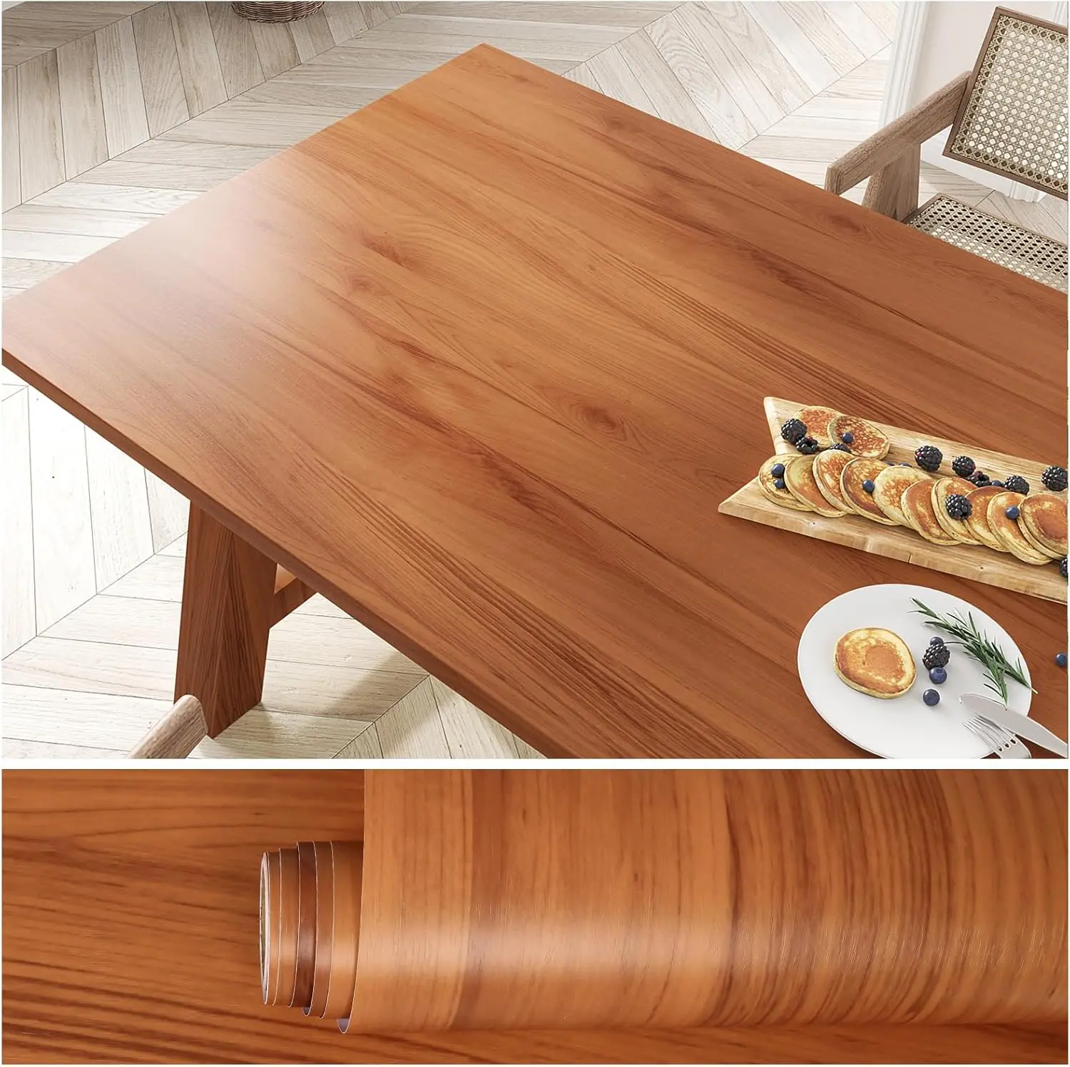 VEELIKE Chestnut Brown Wood Contact Paper, Renter Friendly Peel-and-Stick Vinyl Wrap, Waterproof Self-Adhesive for Countertops/Cabinets, 15.7in×118in, 24in×354in(60cm×9m), 32in×118in(81cm×3m) Removable Home Improvement Wallpaper, Wood Grain, 15.7In X 118I
