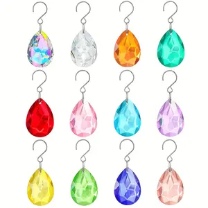 12pcs 38mm Crystal Sun Catcher Prism, Multicolor Acacia Pendant Light Crystals, Replacement Hanging Glass Beads, Window Decoration Set (12 Pieces)