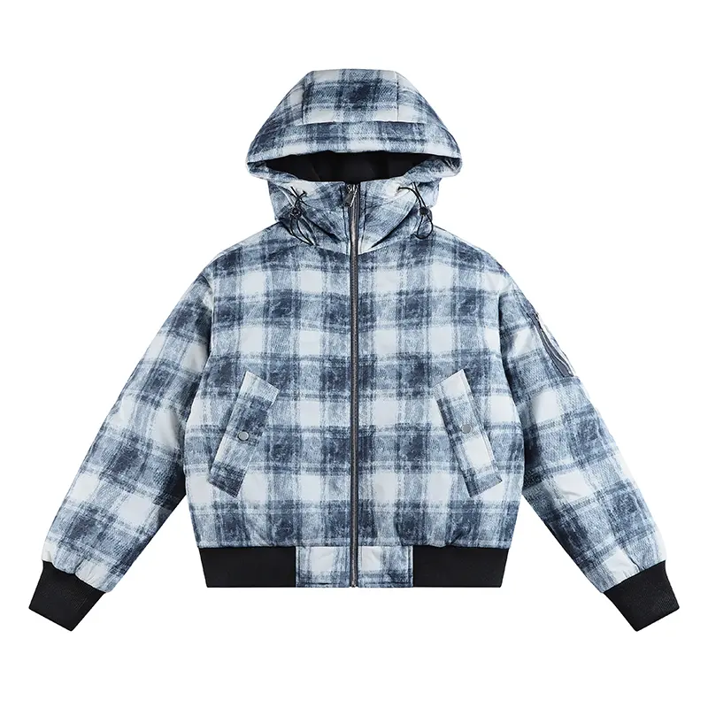 New Men's Autumn & Winter Coat Thickened Warm Plaid Hooded Cotton Jacket with Pockets & Zipper Closure for Casual & Office Wear Menswear Stylish Long Sleeve Checked Tops