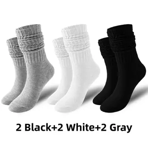 6 Pairs Slouch Socks Casual Style Soft Long Boot Socks Scrunchy Tube Comfortable Fit For Daily Wear 2 Black 2 White 2 Gray ﻿