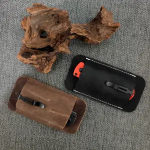 Handmade Leather Vintage Horizontal Knife Sheath, Multi-Functional Tool Holder, First Layer Cowhide Safety Concealed System, Outdoor Work Essential,Durable Leather Knife Pouch