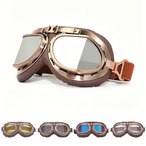 Vintage Distressed Copper Frame Goggles, Pilot Style Sponge-Lined Eyewear with Windproof, Sandproof, UV Protection, Anti-Glare & Impact Resistance, Foldable Mechanical Post-Apocalyptic Steampunk Goggles for Outdoor Riding