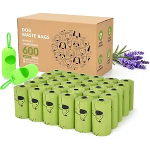 Poop Bags for Dogs (600 Count, 30 Rolls) Lavender Scented Leak Proof   Bags, 13 x 9 Inch  Doggie   Bags with Dispenser, Green/Bulk