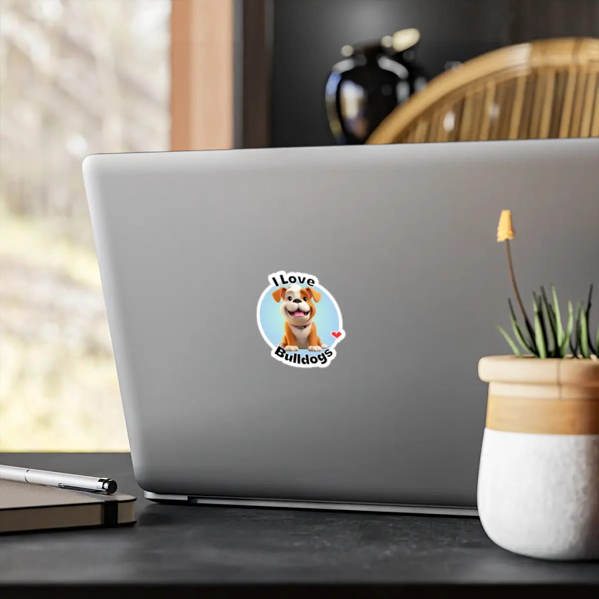 Bulldog Decal Sticker: I Love Bulldogs Kiss-Cut Waterproof Vinyl Sticker