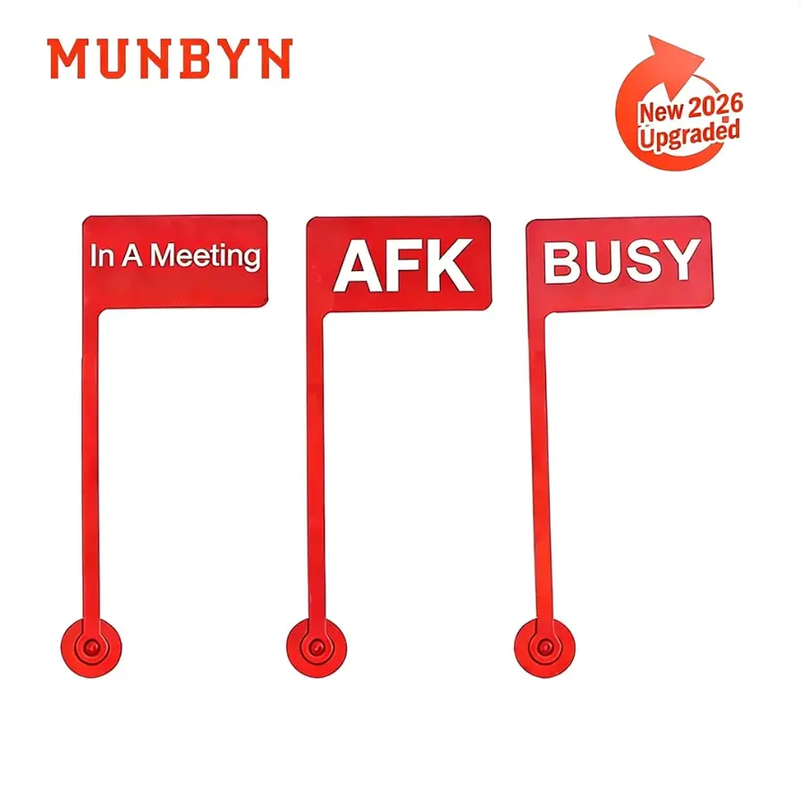 MUNBYN 3-Pack Monitor Busy Flag Signs with Strong 3M Adhesive - Focused Design, Busy/AFK/In a Meeting Indicators, Office Accessories for Home Workspace, Ideal for Streamers