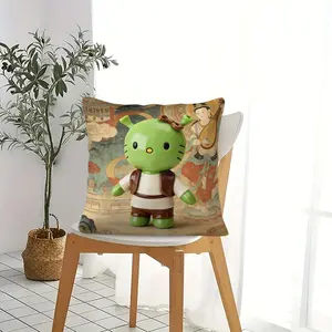 Dunhuang Style Shrek Hello Kitty Square Throw Pillow, New Chinese Retro Home Decor Cushion, Soft Back Pillow for Sofa Couch Bed Living Room Bedroom, Breathable Cuddle Pillow with Insert for Office Car
