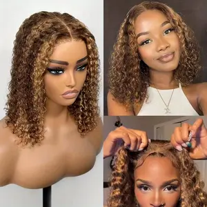2025 Arrivals Wholesale Honey Blonde Glueless Deep Wave Bob Wig Human Hair - Pre-Plucked & Pre-Cut P4/27 13X4 HD Lace Closure, Ombre Glueless Wig for Women, Beginner-Friendly Natural Look, Easy Application, Elegant Style, Hair Wigs, Stylish Hairpiece, Hig