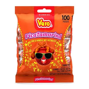 Vero PicaTamarind Tamarind-Flavor Chewy Gummy Snack Sweet - Chili Powder & Sugar Coated, 100 Individually Wrapped Pieces (5.15 Oz) Mexican Candy for Halloween, Piñatas