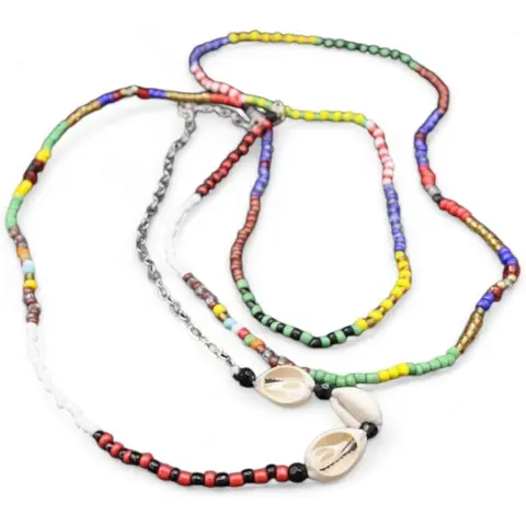 Collar de Bandera, Santeria, Ifa, Oya Necklace, Olokun Necklace Santos Elekes Hand-made Vibrant Beads & Cowrie Shells