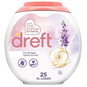 Dreft Laundry Detergent Pacs, Lightly Scented, Lavender, For Baby and Family, XL Pacs, 25 Count
