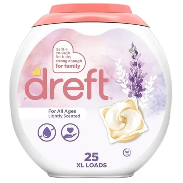 Dreft Laundry Detergent Pacs, Lightly Scented, Lavender, For Baby and Family, XL Pacs, 25 Count