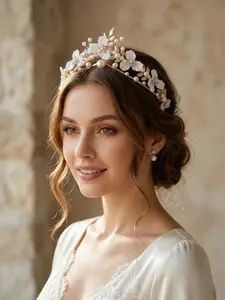 French Vintage Pearl Floral Hairband, Romantic Elegant Bride Headpiece, Wedding Photo Style Accessory, Evening Princess Wind