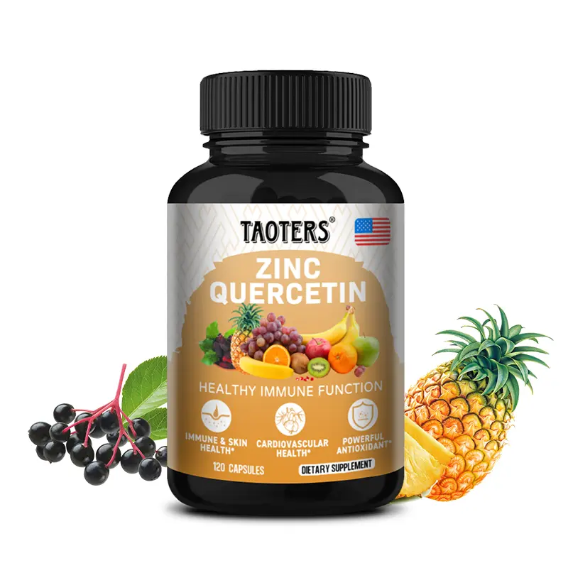TAOTERS Natural Zinc Quercetin 1000mg Daily Dietary Supplement Stack with Bromelain, Elderberry - Gluten-Free Veg Capsules, Antioxidants, Energy Boost, Body Health Support - 120 Capsules, Immune Support