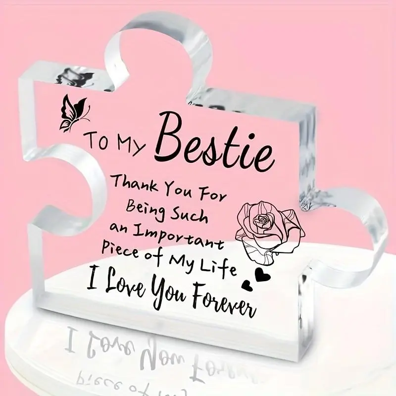 Best Friend Gift, 1 Count Acrylic Puzzle Shaped Ornament, Friendship Gift for Women, Birthday Gift for Women, Graduation Gift, Party Favors, Acrylic Desktop Decoration
