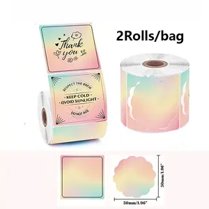 2 Rolls Gradient Thermal Label Paper for Phomemo M220 M200 M221 M110, 1.96x1.96 Inch Waterproof Labels, Holiday Greetings, Barcode, Gift Tags