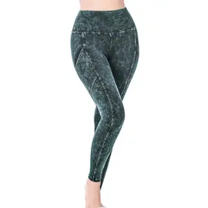 Zenana Mineral Washed Wide Waistband Leggings with Pockets - Forest Green
