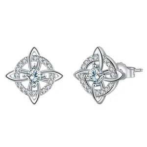 Sterling Silver Cubic Zirconia Celtic Knot Stud Earrings trinity Infinity Triquetra Design Hypoallergenic Dainty Irish Jewelry for Women Birthday Gift Valentine's Day