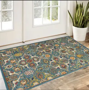 212 MAIN Boho Floral Rug - 3 x 5 ft. Power-Loomed Rectangle Floral Area Rug, Blue & Ivory (Model 554918), Floral Area Rugs