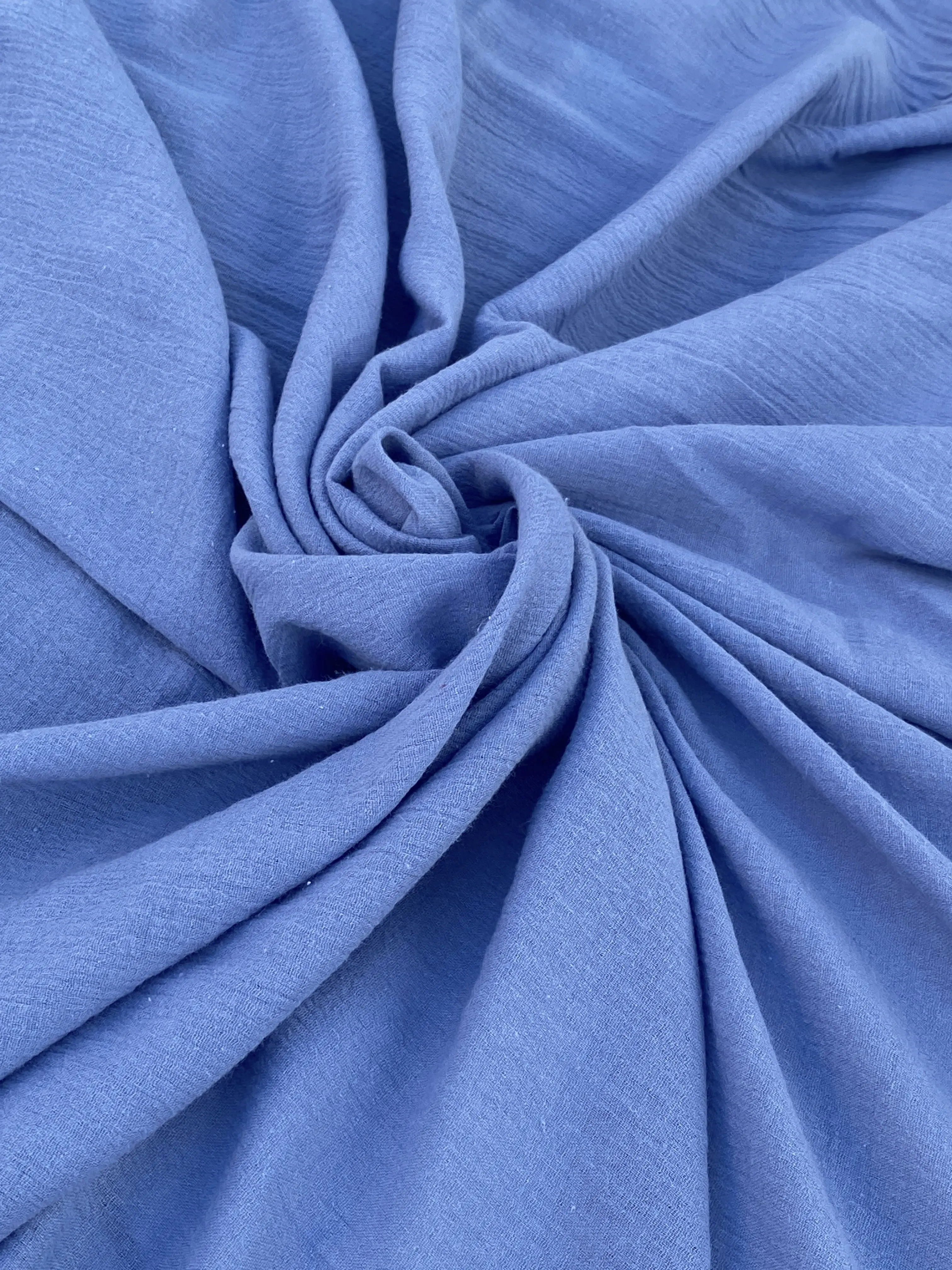 Denim Blue Crinkle Cotton Gauze