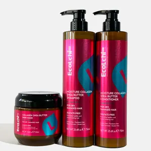 ECOLCHIPRO Collagen Shea Butter Hair Mask Shampoo and Conditioner Set Natural Moisture Deep Repair Hair Treatment Shampoo Conditioner Set for Dry and Damaged All Hair Types 2X750ml+550ml 2X25.6+18.6 fl.oz