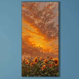 5D DIY Full Drill Round Diamond Painting - Diamond Art Kit Sunset Sunflowers Mosaic Canvas DIY Wall Art, Home Wall Decoration