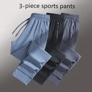 Women’s Summer Sports Long Pants, 3-Pack — Ice Silk Breathable Casual Athletic Pants with Elastic Waist and Flat Front