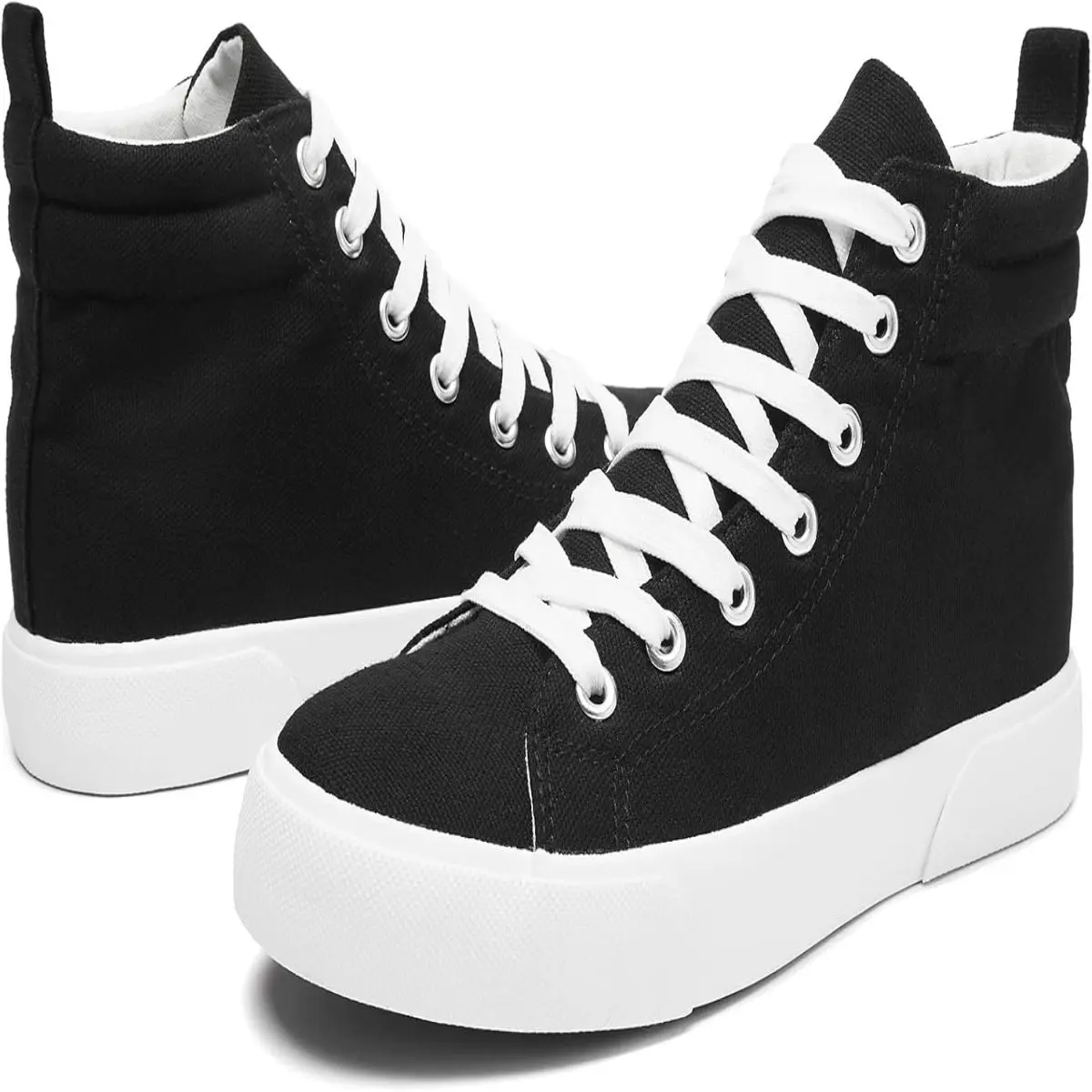 Womens High Top Canvas Sneakers Fashion Classic Shoes Comfortable White and Black Walking Shoes