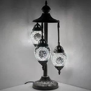 Elegant White Rose: Exquisite Egg-Shaped Mosaic Floor Lamp with 3 Globes