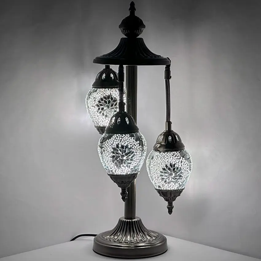 Elegant White Rose: Exquisite Egg-Shaped Mosaic Floor Lamp with 3 Globes