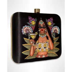 Margarita Embellished Clutch – Handcrafted Beads, Crystals & Pearls, Detachable Gold Chain