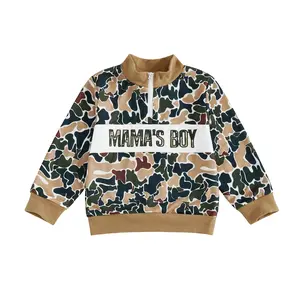 Mama's Boy Camouflage Sweatshirt Hunting Baby Clothes Toddler Kids Quarter Zipper Long Sleeve Mock Neck Pullover Tops Spring Outfit