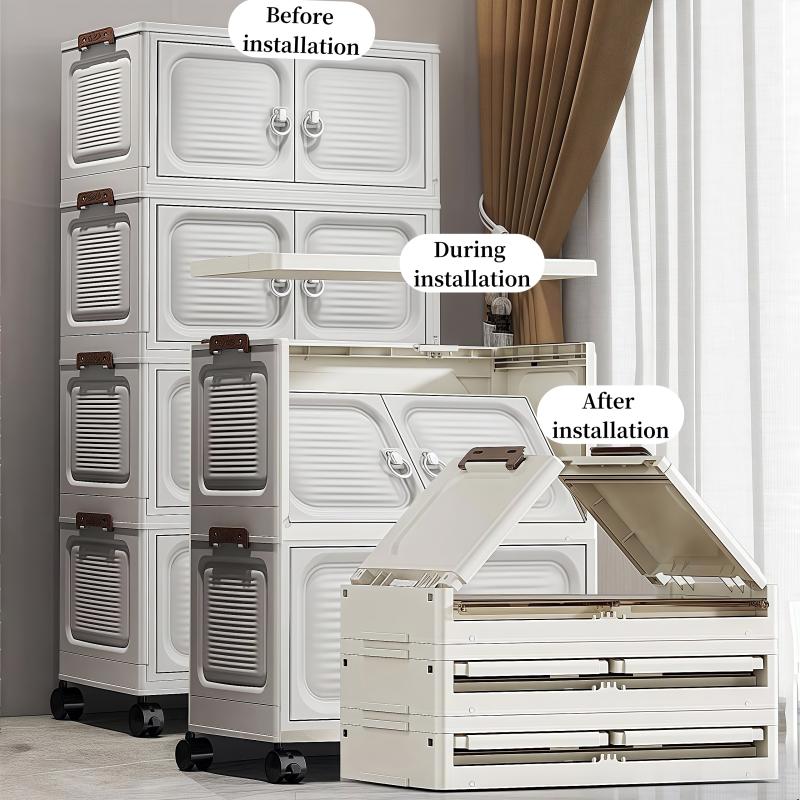 Large-capacity foldable storage bins for 2, 3, 4, or 5 tiers; stackable storage boxes with lids and wheels; space-saving and easy to assemble; ideal for bedrooms, living rooms, and closets; versatile home storage solution