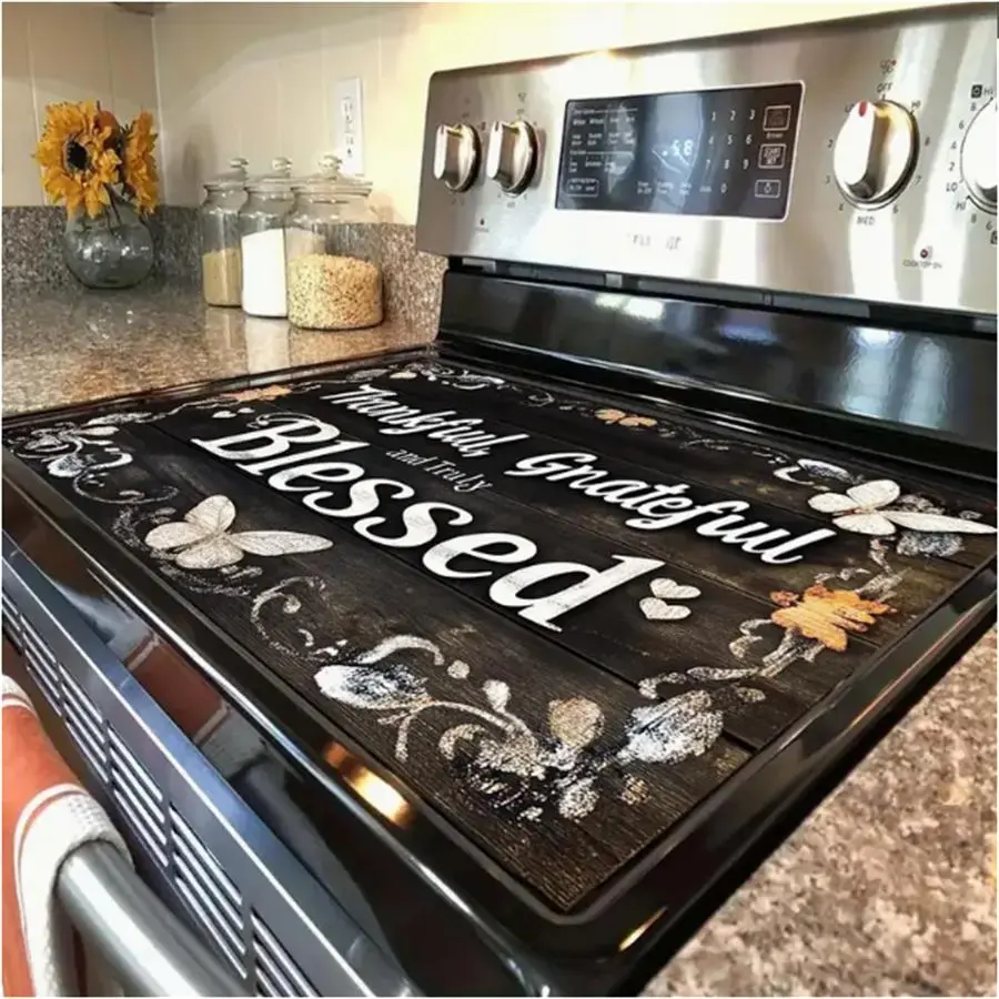 Soft Electric Stove Cover Cook Top Panel Protector Wood Grain Kitchen Design, Scratch Resistant, Easy Clean, Multi-Purpose for Oven, Washer, Dryer, Grilling Accessories