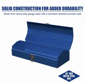 Portable Steel Tool Box with Metal Latches - 16" Portable Hip Roof Design for Car, Truck, Tractor & Home Use