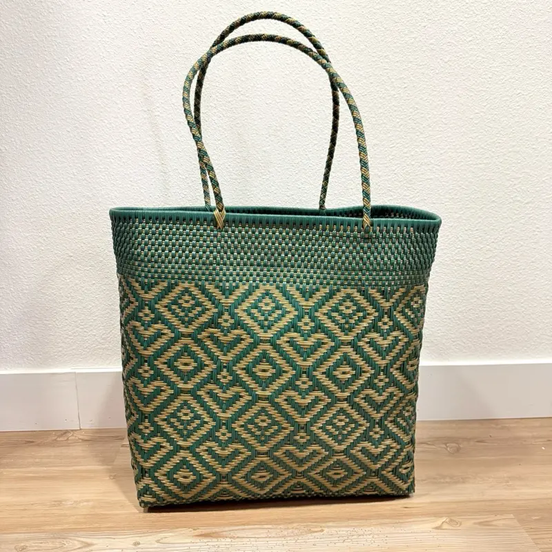 Jumbo Purses Mexican Artisanal Handbags Eco Friendly Recycled Plastic Tote Bag Handmade in Mexico Easy to Clean Super Durable 15"x6"x16"
