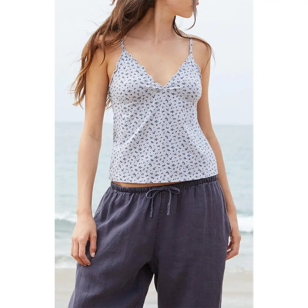 John Galt Women's Blue & Grey Floral Tiffany Tank Top