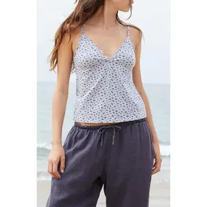 John Galt Women's Blue & Grey Floral Tiffany Tank Top